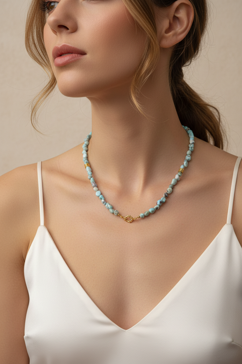 Collier Larimar et Nacre blanche