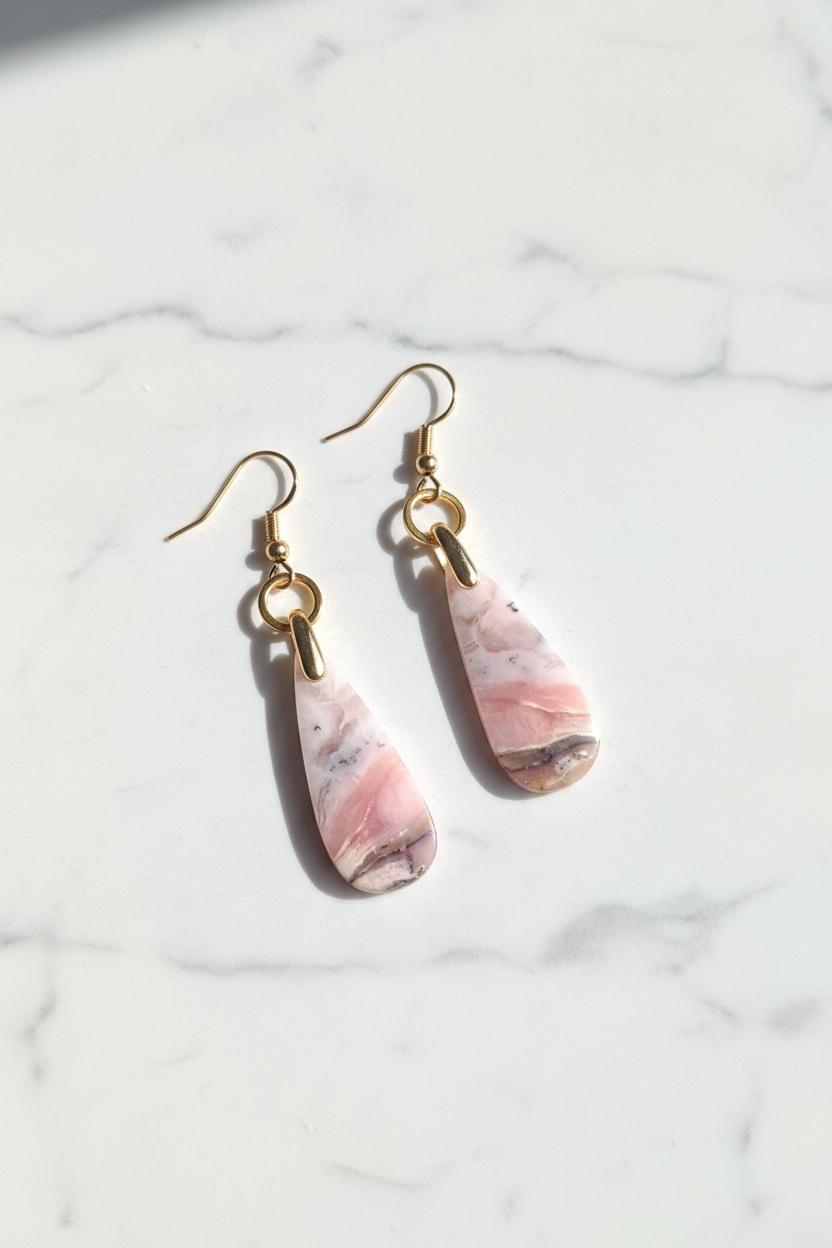 Boucles d'oreilles Opale rose, acier inox