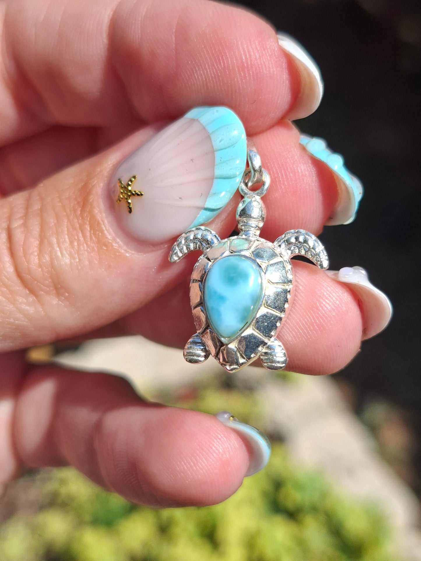 Pendentif Larimar tortue, argent 925