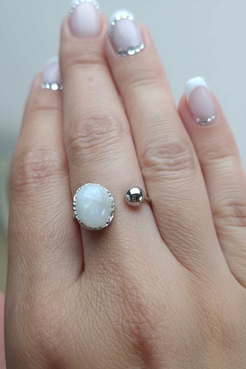 Bague Pierre de lune, acier inoxydable