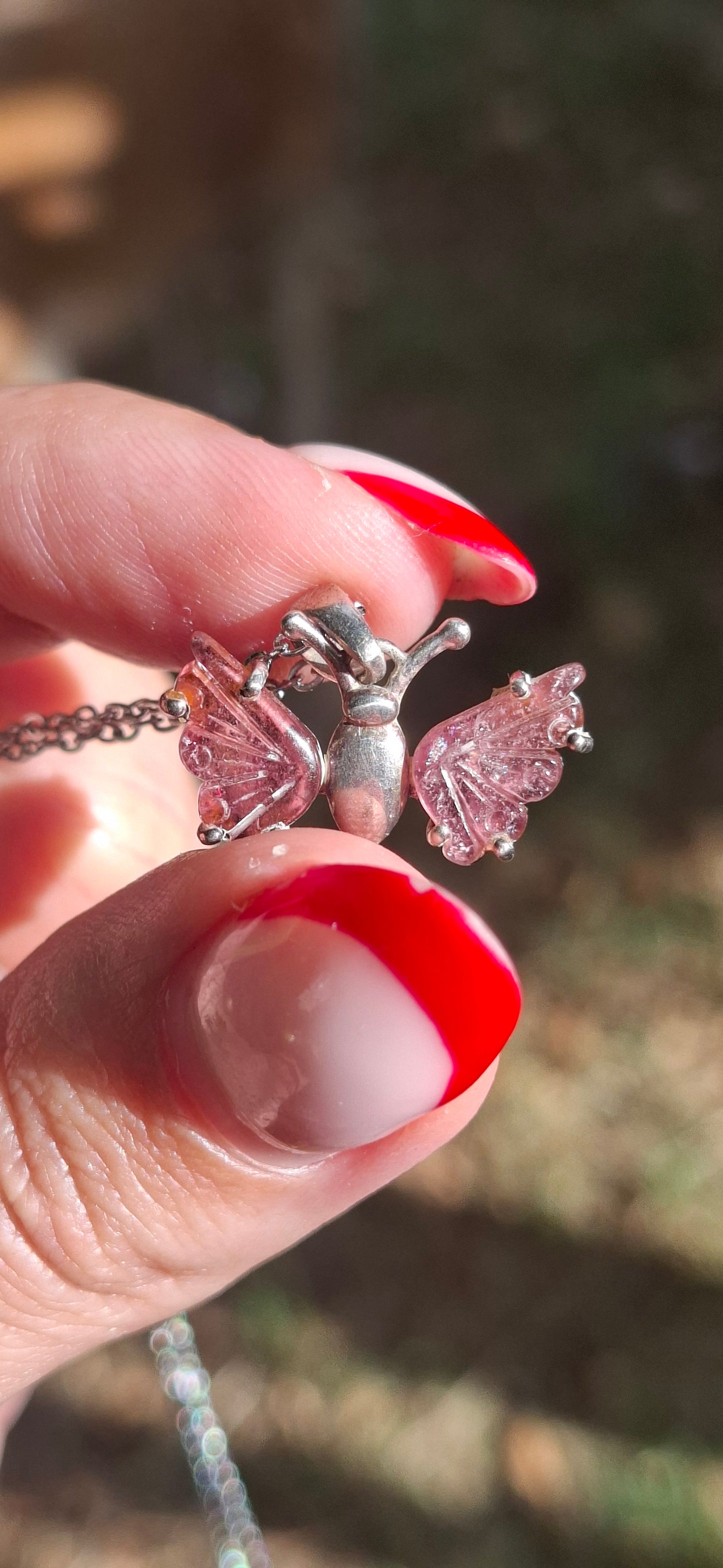 Pendentif Papillon Tourmaline rose, argent 925