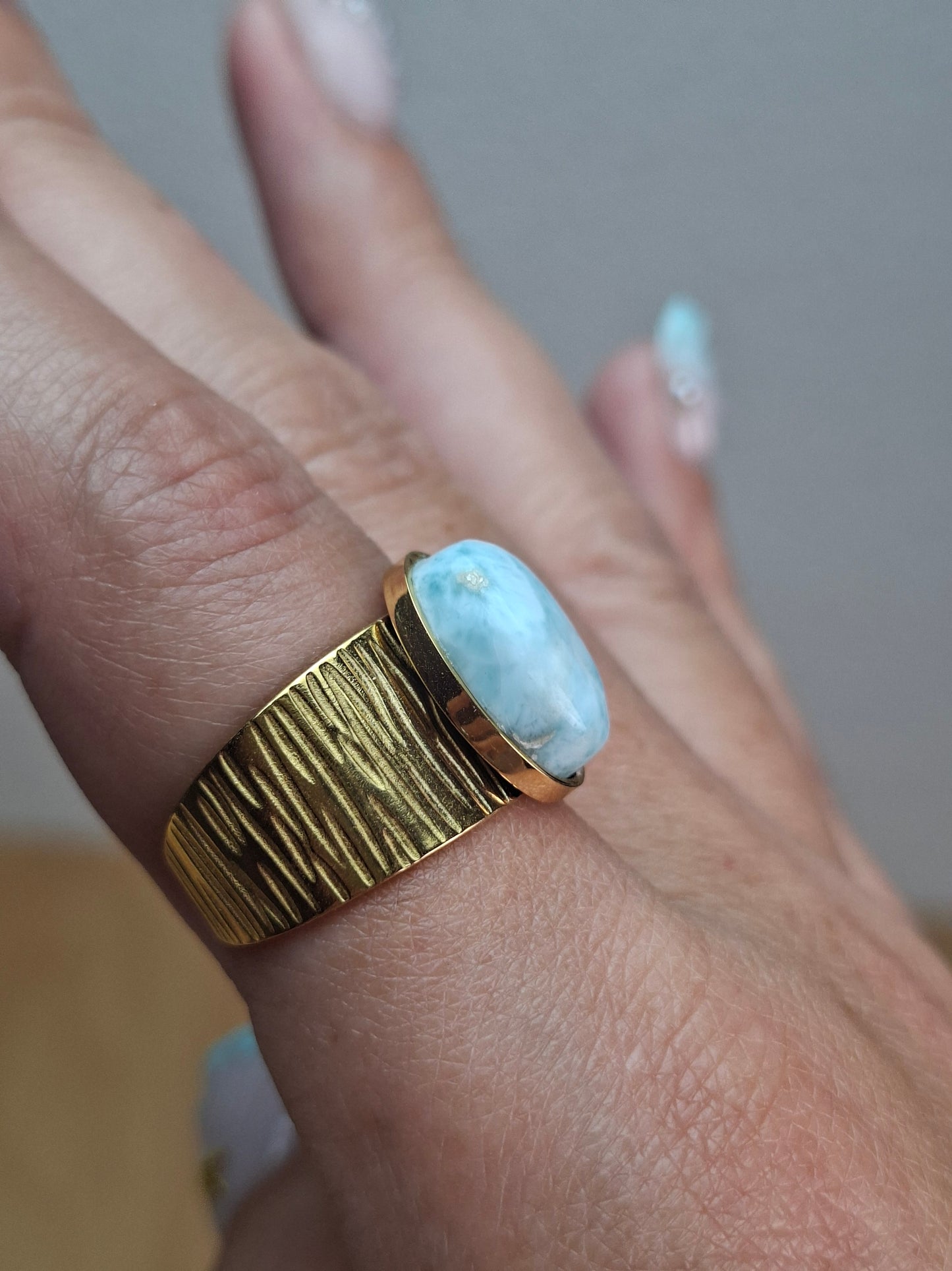 Bague Larimar, acier inoxydable