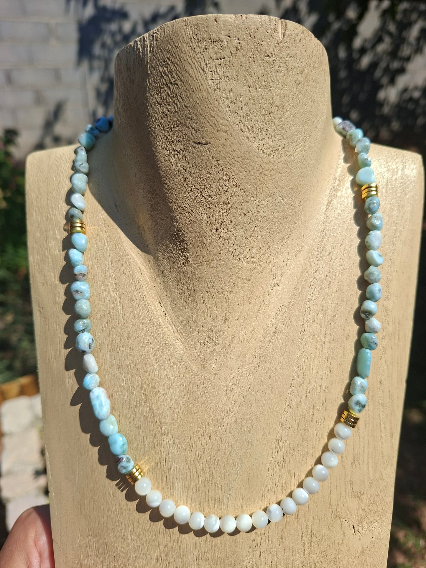 Collier Larimar et Nacre blanche