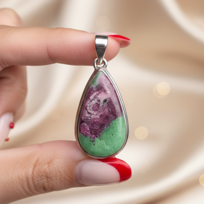 Pendentif Rubis sur Zoïsite, argent 925