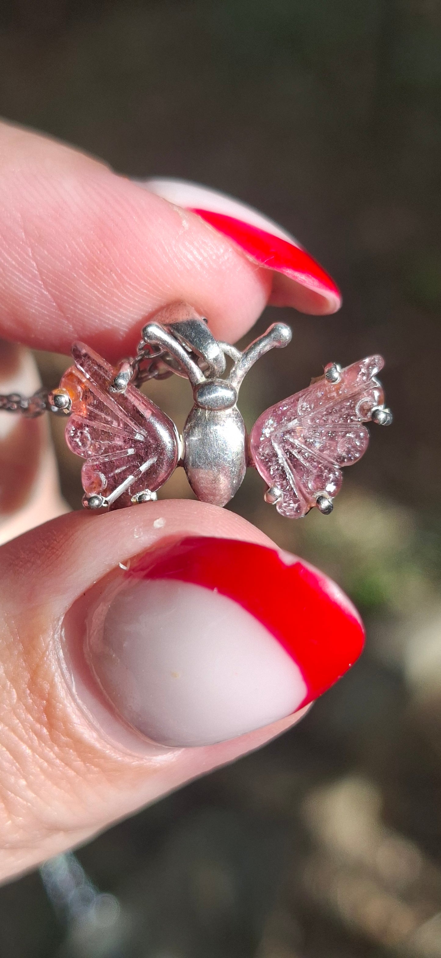Pendentif Papillon Tourmaline rose, argent 925