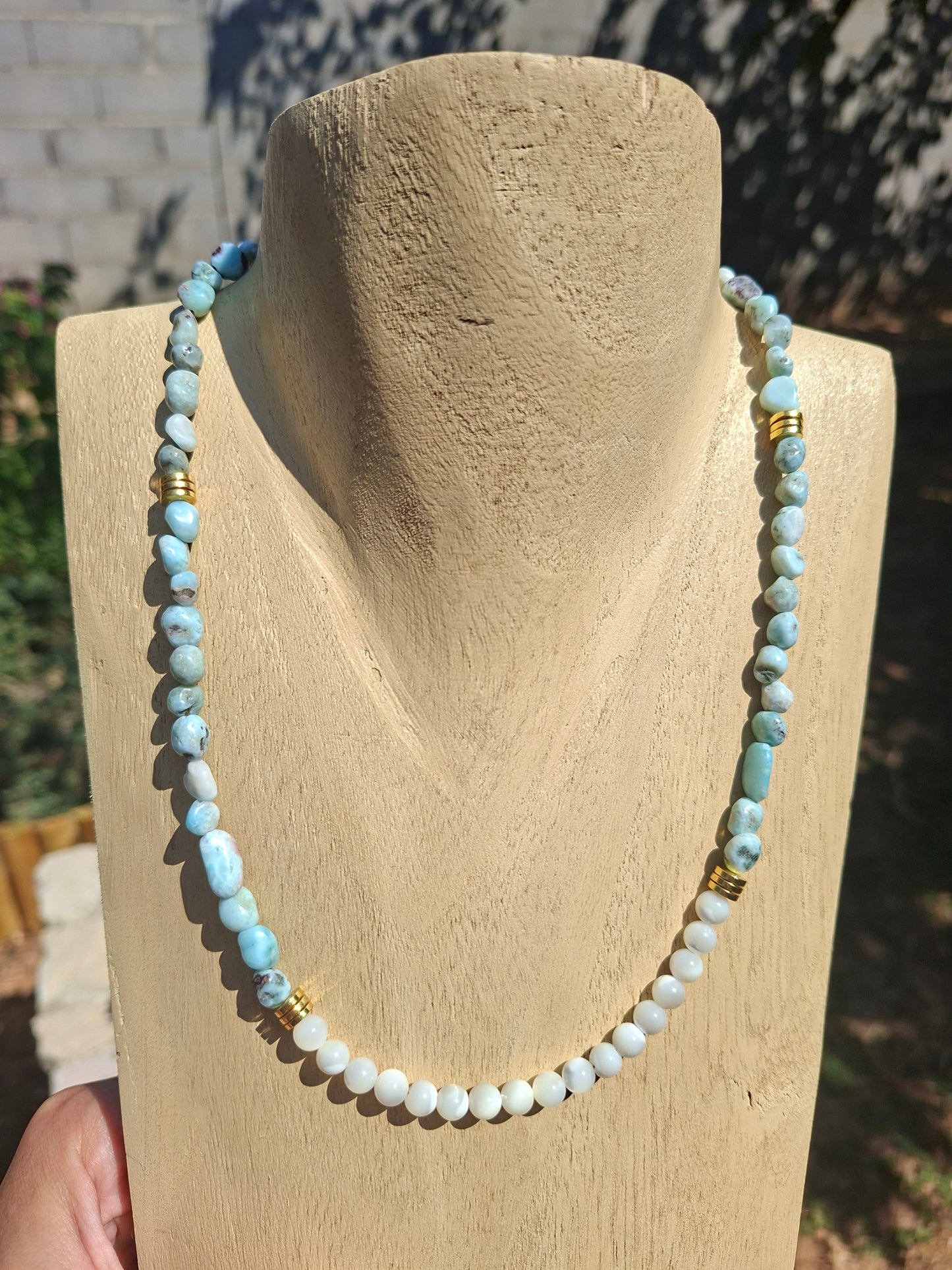 Collier Larimar et Nacre blanche