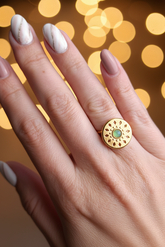 Bague Aventurine verte, acier inoxydable