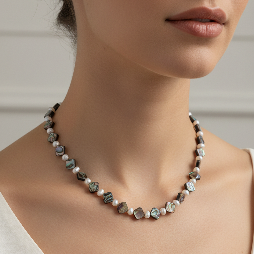 Collier perle eau douce et abalone