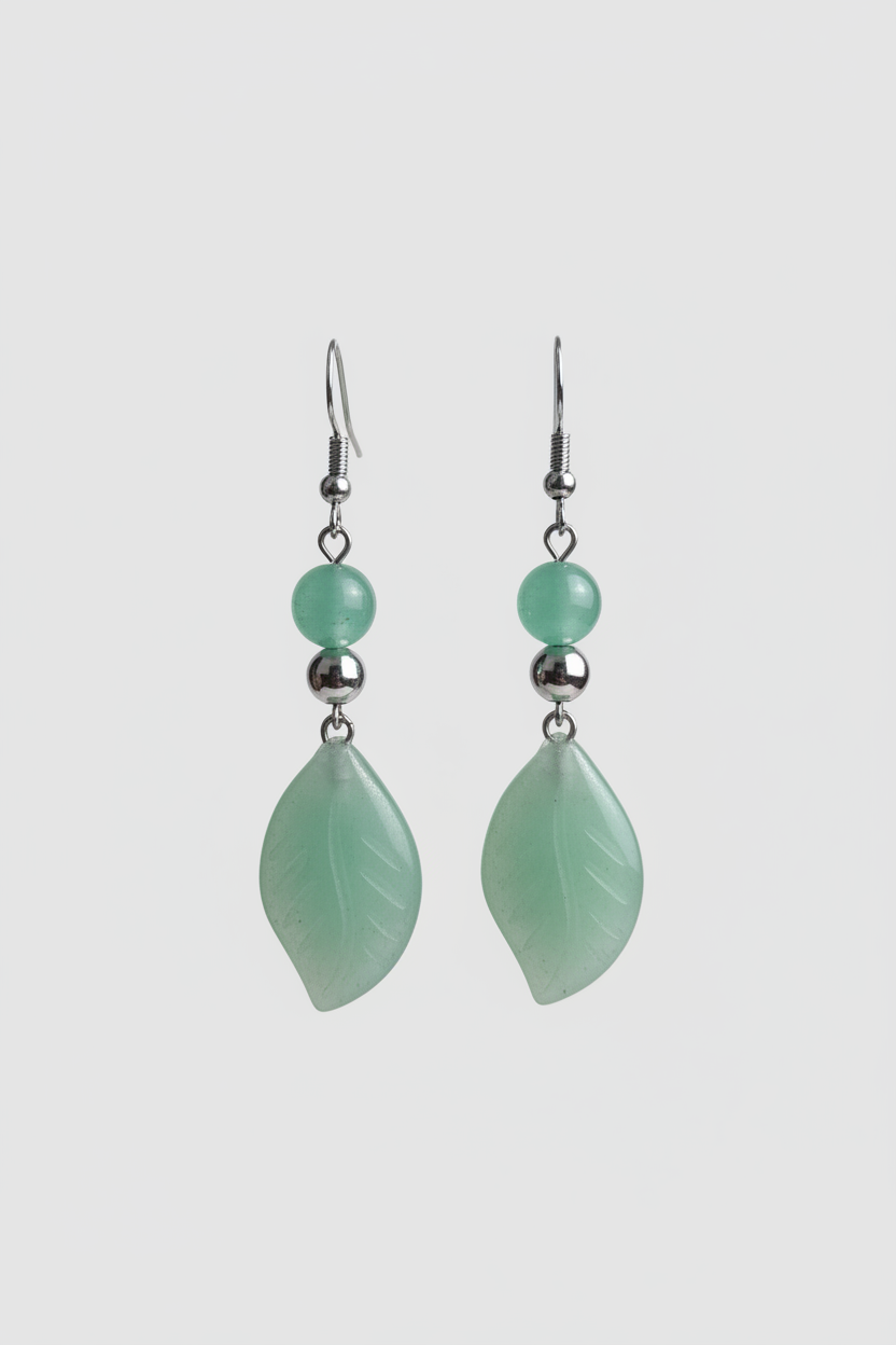 Boucles d'oreilles feuille Aventurine verte