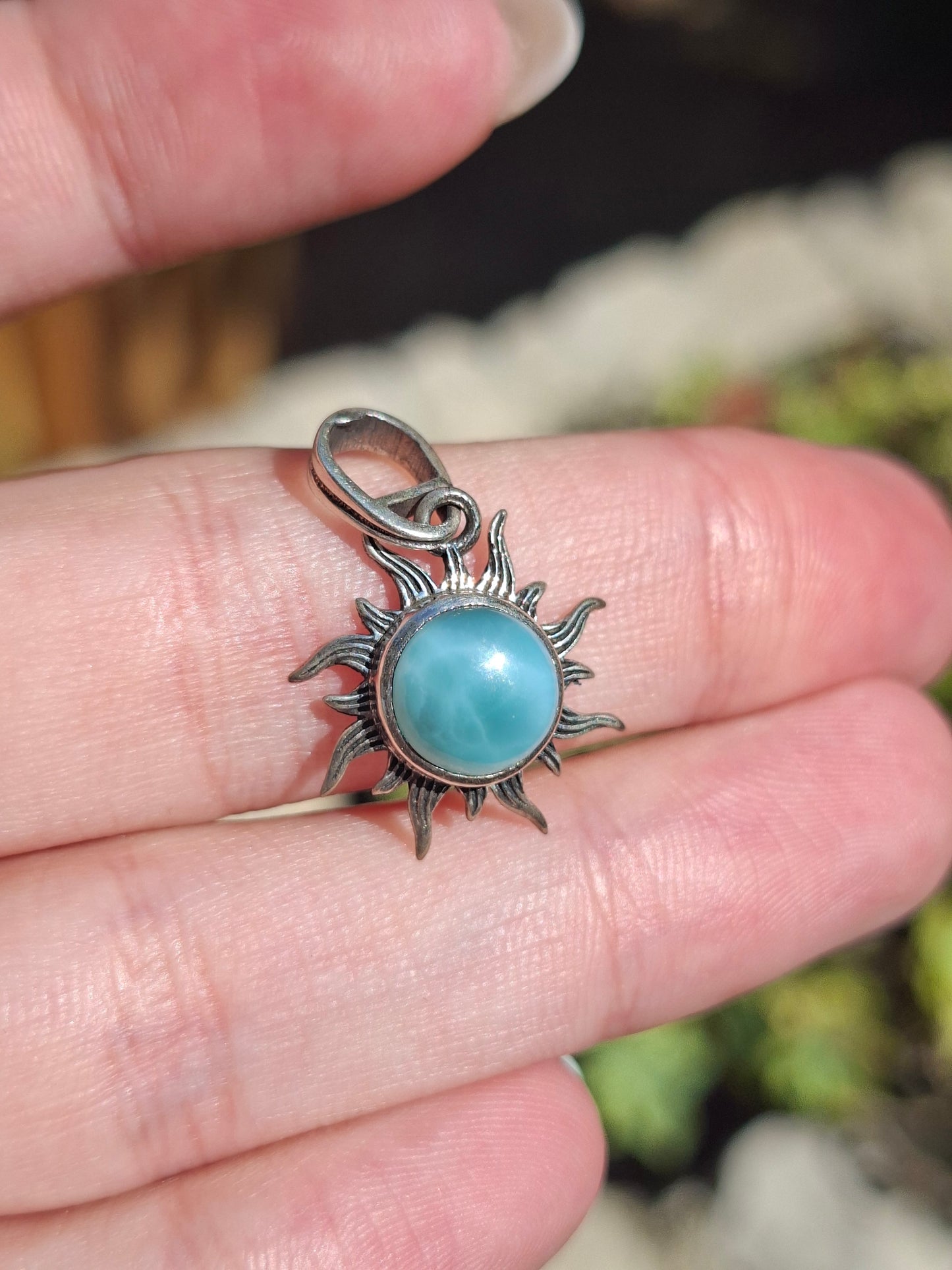 Pendentif Larimar soleil, argent 925