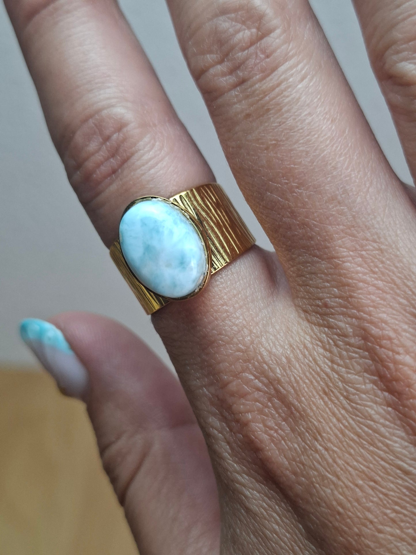 Bague Larimar, acier inoxydable