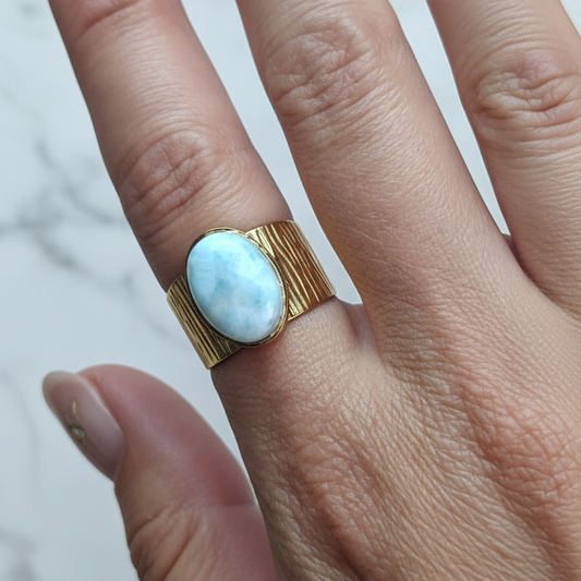 Bague Larimar, acier inoxydable
