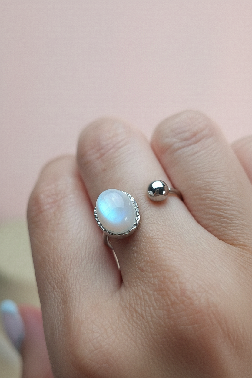 Bague Pierre de lune, acier inoxydable
