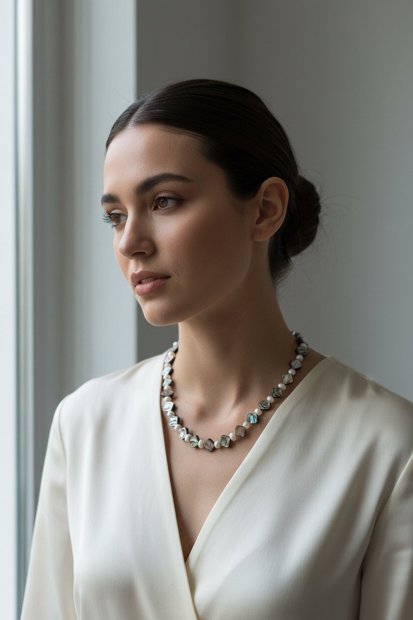 Collier perle eau douce et abalone