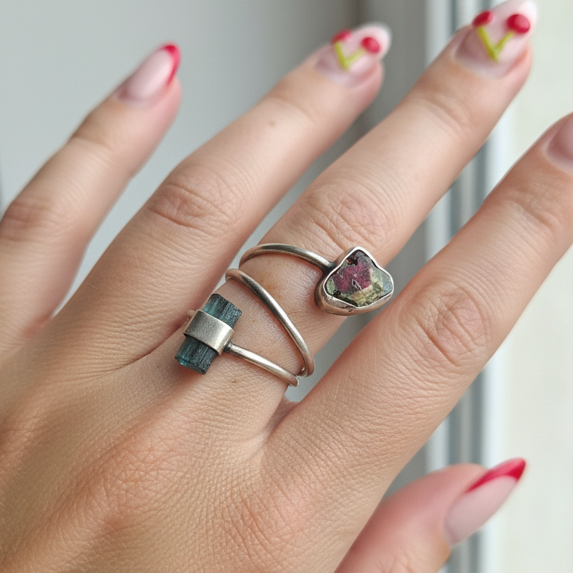 Bague Tourmaline, réglable, argent 925