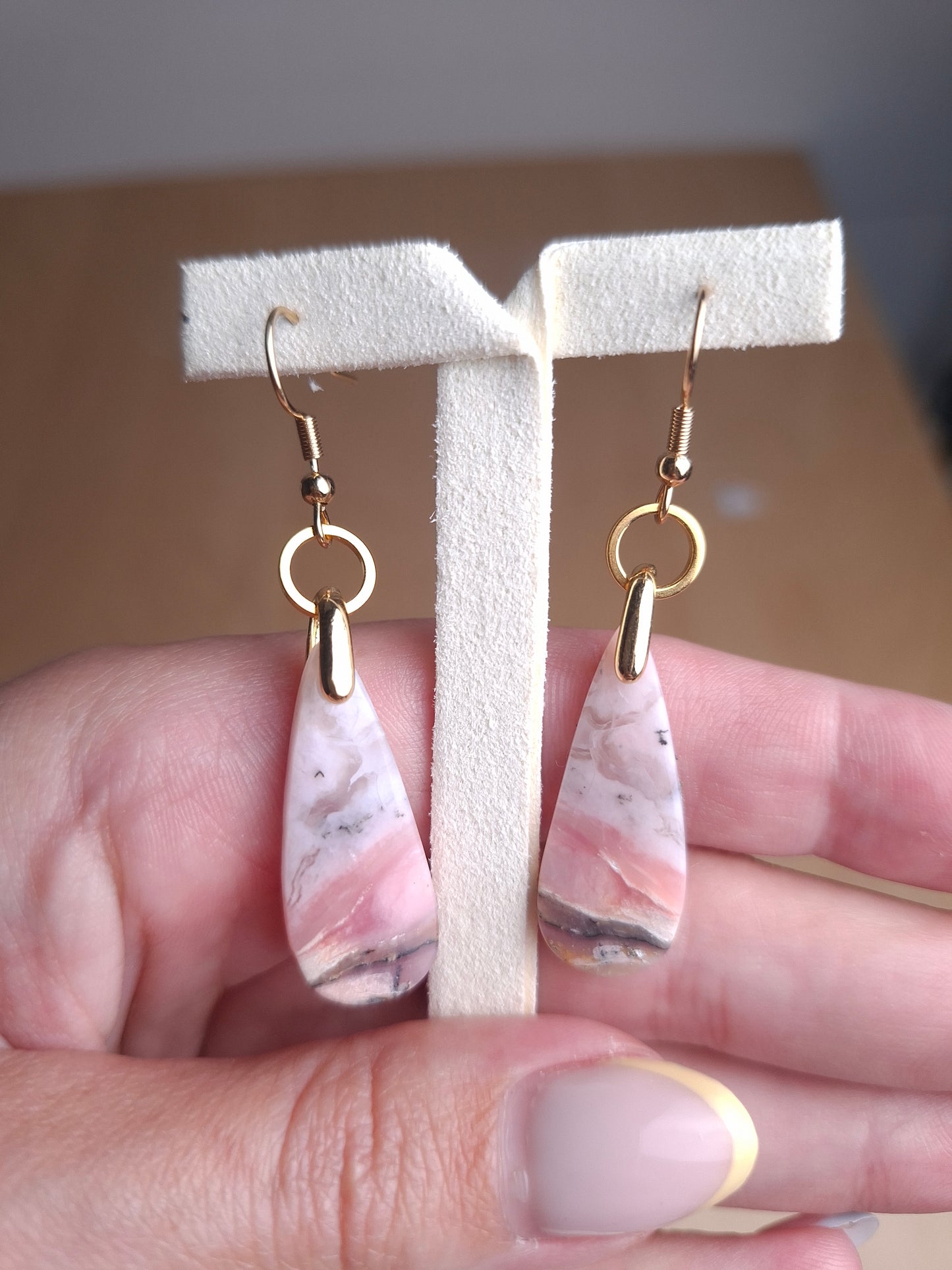 Boucles d'oreilles Opale rose, acier inox