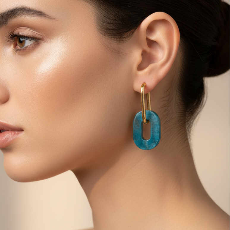 Boucles d'oreilles Apatite bleue, acier inox
