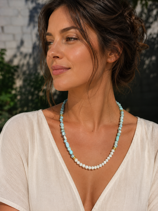 Collier Larimar et Nacre blanche