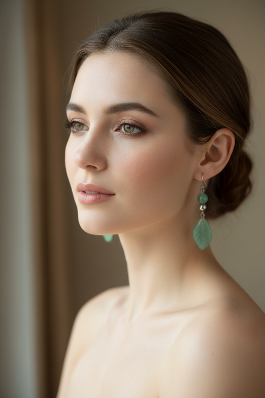 Boucles d'oreilles feuille Aventurine verte
