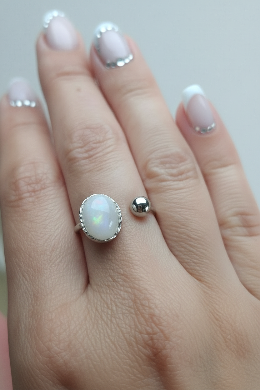 Bague Pierre de lune, acier inoxydable