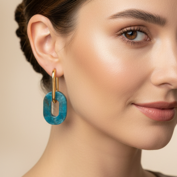 Boucles d'oreilles Apatite bleue, acier inox